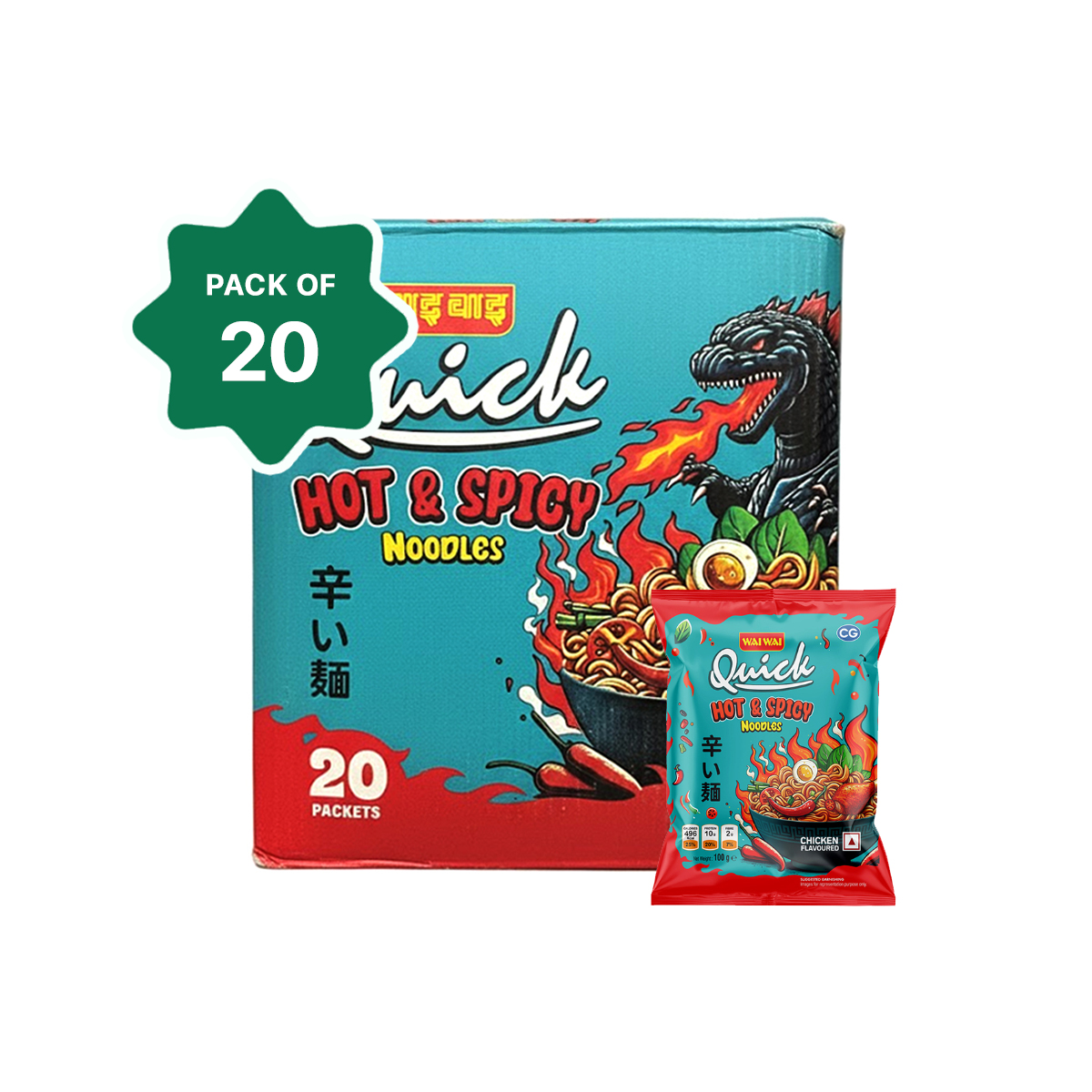 Wai Wai Quick Hot & Spicy Noodles (100gm) - 20pcs