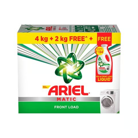Ariel Matic Front Load Detergent Powder (4kg + 2Kg Free) - Free 500 ml Liquid Detergent Inside - 6kg
