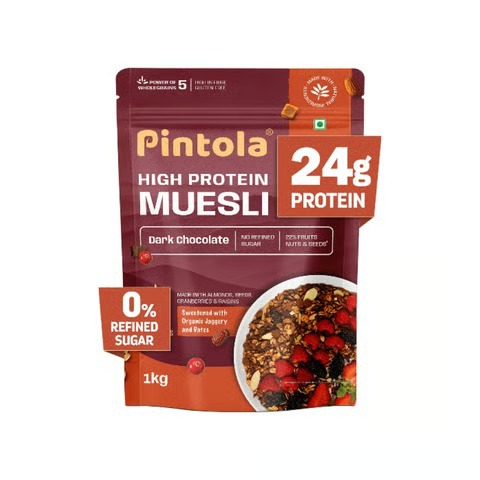 Pintola High Protein Muesli With Dark Chocolate and Cranberry 24g Protein, No Refined Sugar - 400g