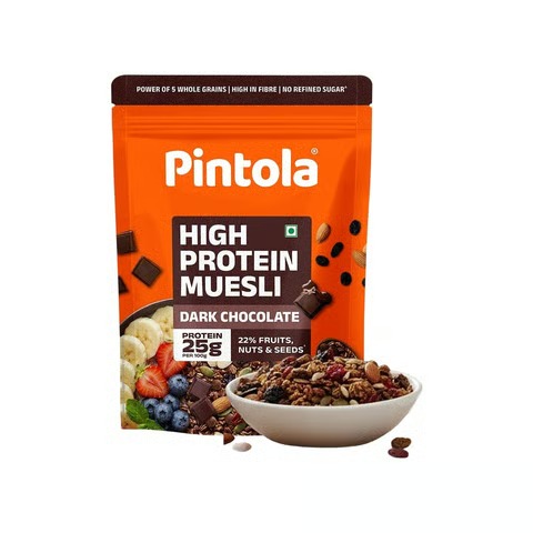 Pintola High Protein Muesli With Dark Chocolate and Cranberry 24g Protein, No Refined Sugar - 400g